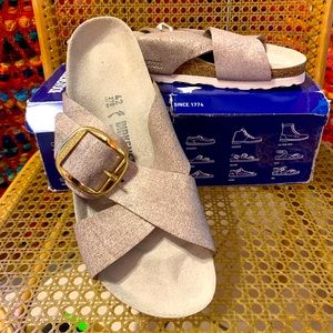 Rose Gold Birkenstock Leather Sandals